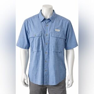 Magellan Outdoors Fish Gear Short Sleeve Vented Fishing Shirt Sz XL Blue/White